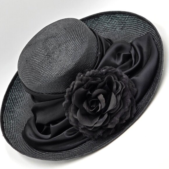 Plaza Suite Black Hat with Hat Band & Flower Accent - Picture 1 of 16